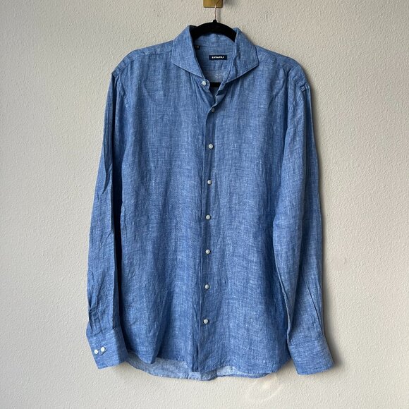 Suit Supply Monaco Pure Linen Chambray Button-Up Shirt Size 42 (16.5) - Picture 1 of 5